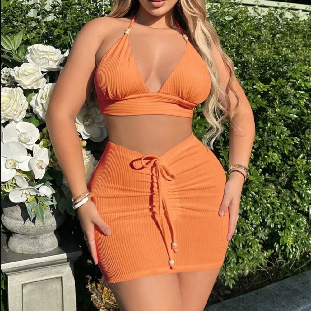 Orange two piece sexy dress